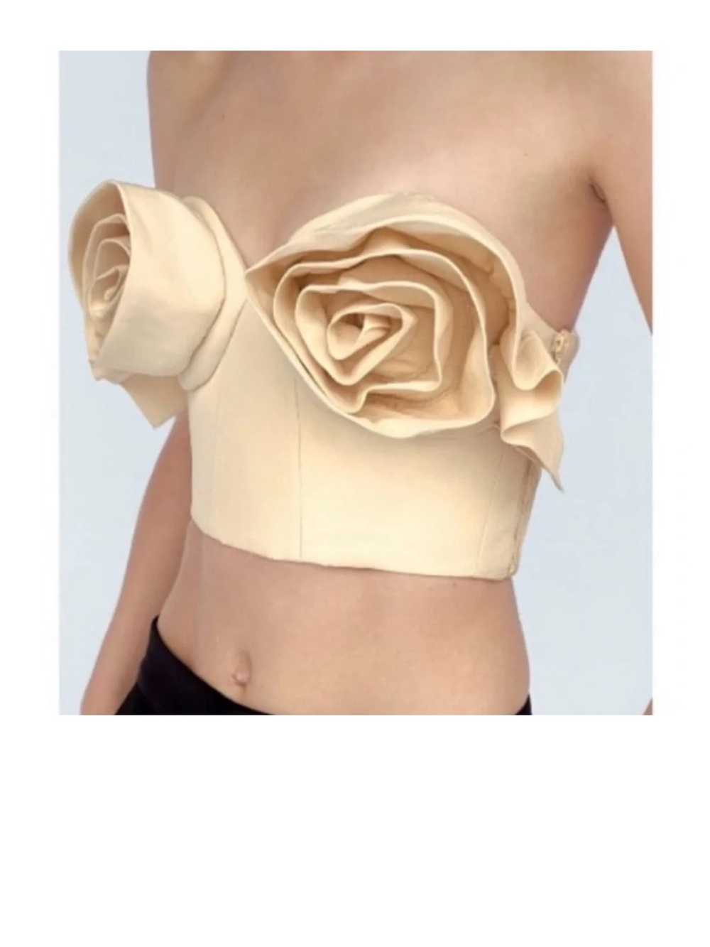Zara Cream Strapless Rose Appliqué Crop Top